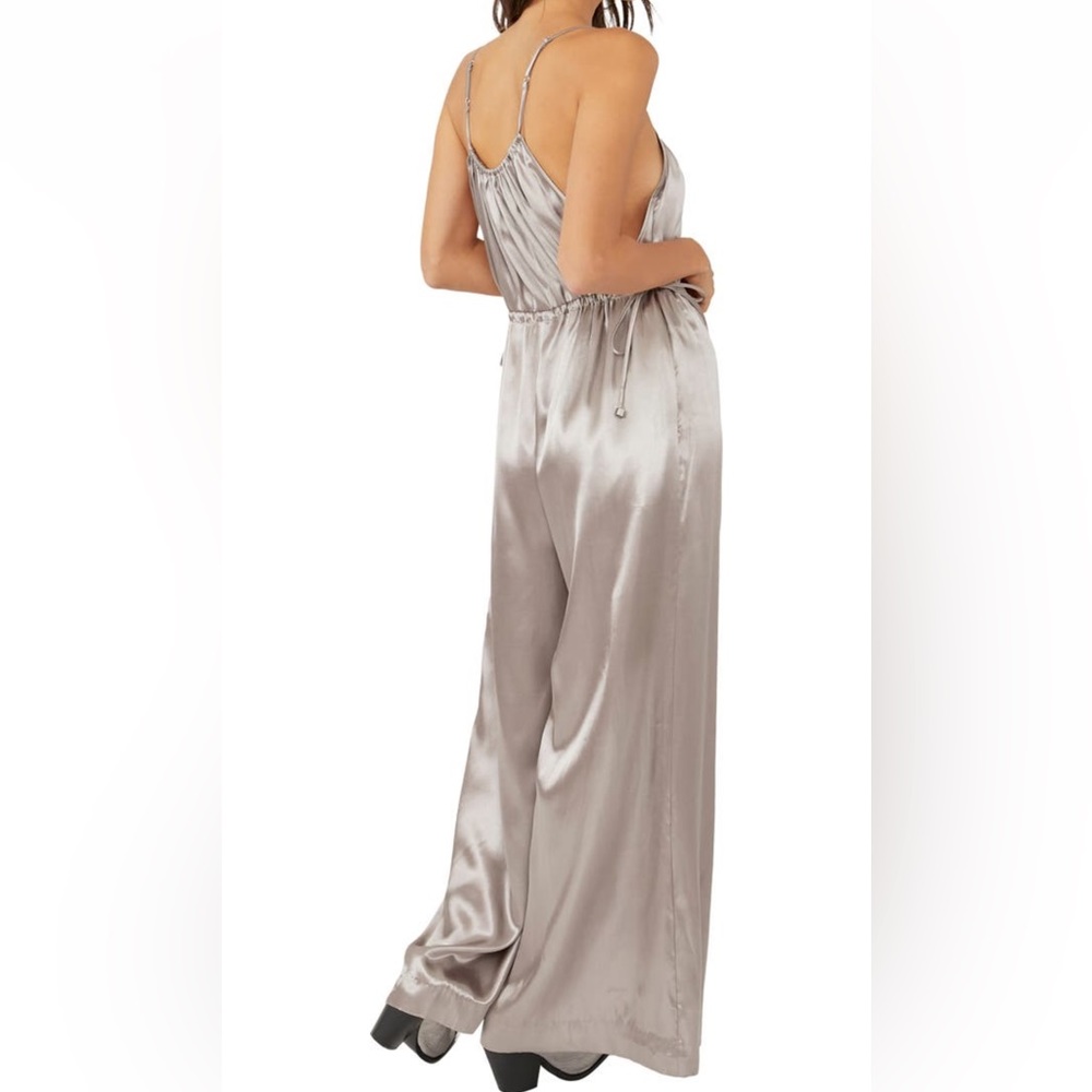 Free People Silver Kate WideLeg Jumpsuit size L